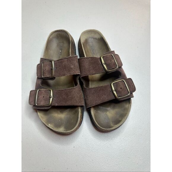 Disney Shoes - Disney Women's Brown Suede Leather Buckle Cork Sole Strap Sandals Size 8